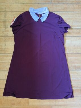 Maroon Shift dress w/ lace Peter Pan collar